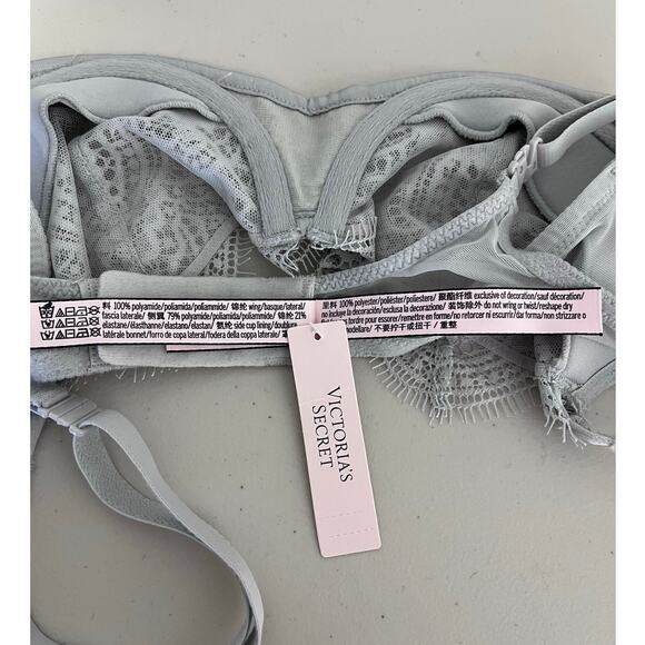 Victorias Secret Push Up Bra Womens 32C Dream‎ Angels Gray Lace Silver Sequins - Picture 4 of 5